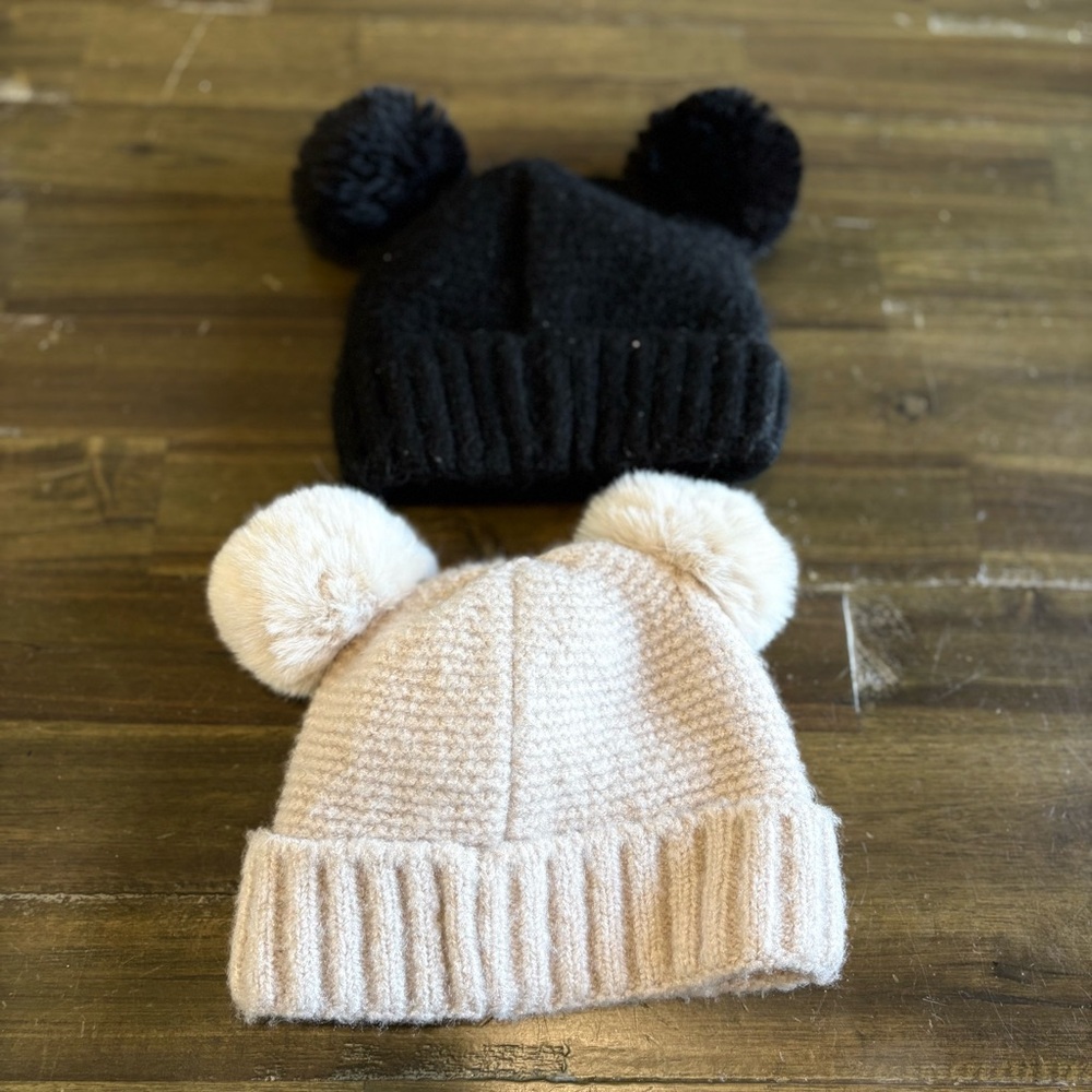C.C Kids Beanies Winter Hats Ears Cream Tan Black Baby-24M Stretch Warm - Picture 2 of 3